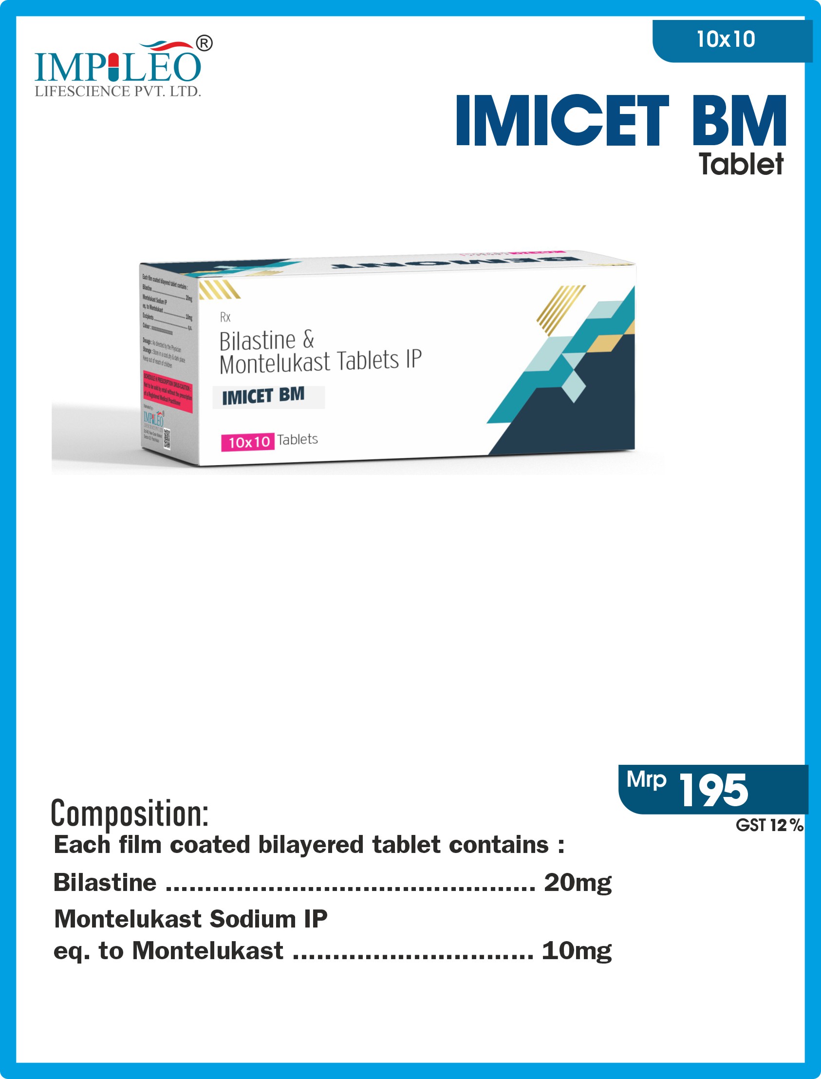Bilastine + Montelukast Tablets Imicet BM For PCD Pharma Franchise
